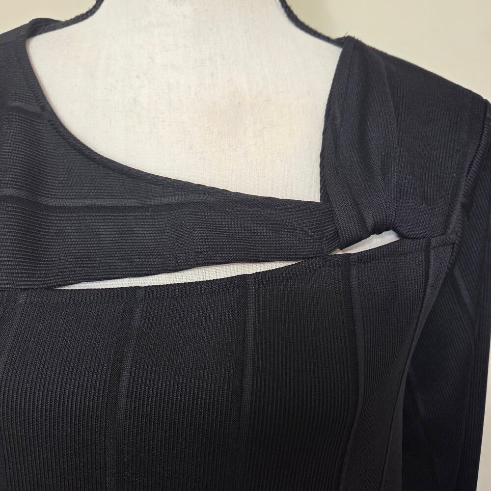 Alfani XL Cut Out Pullover 3/4 Sleeve Vertical Ribbing Stretch Top Blouse Black